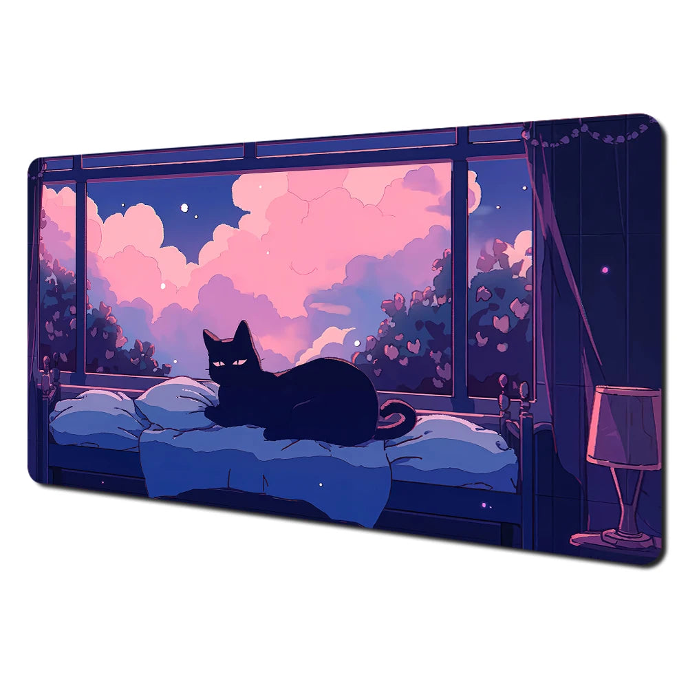 Cartoon-style cute cat pattern design large anime Mouse Pad Desk Mat Stitched Edge Non-Slip Gaming mats mauspad office rug