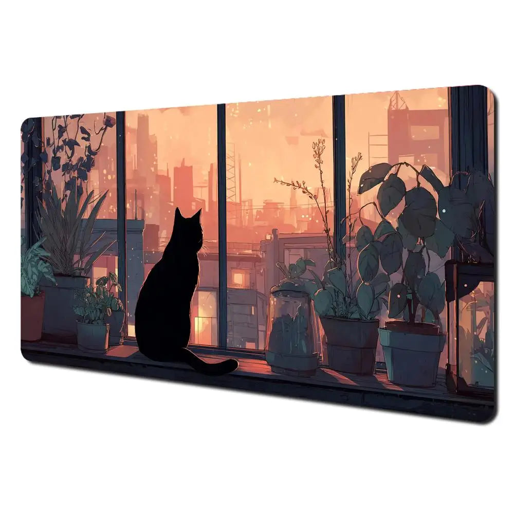 Cartoon-style cute cat pattern design large anime Mouse Pad Desk Mat Stitched Edge Non-Slip Gaming mats mauspad office rug