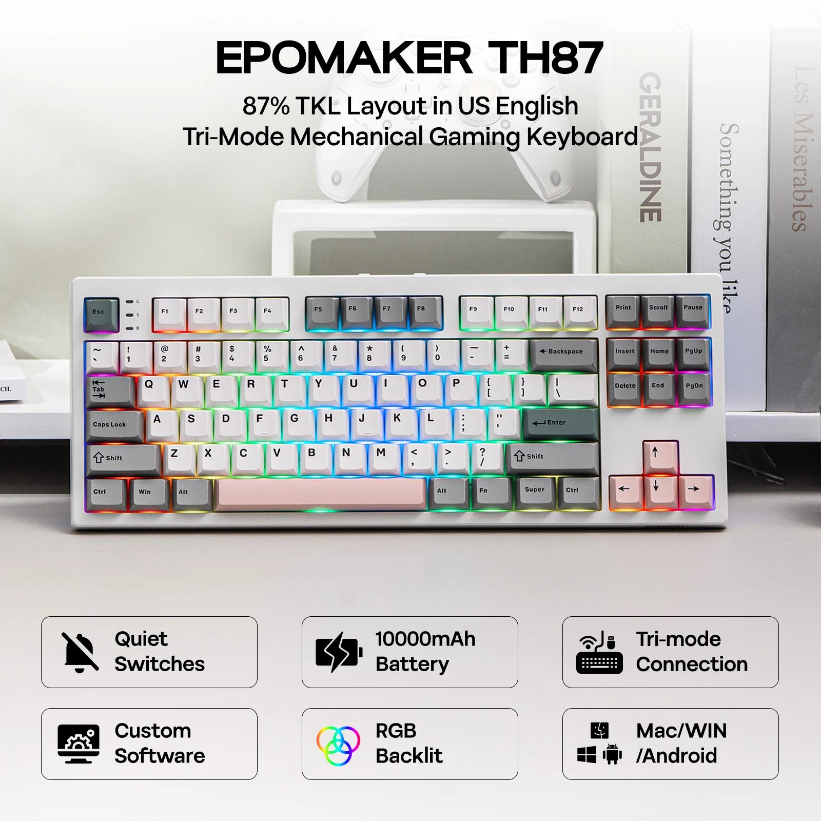 EPOMAKER TH87 87% TKL ANSI US Layout Hot-Swap Tri-Mode Wireless NKRO Mechanical Gaming Keyboard with RGB Backlight