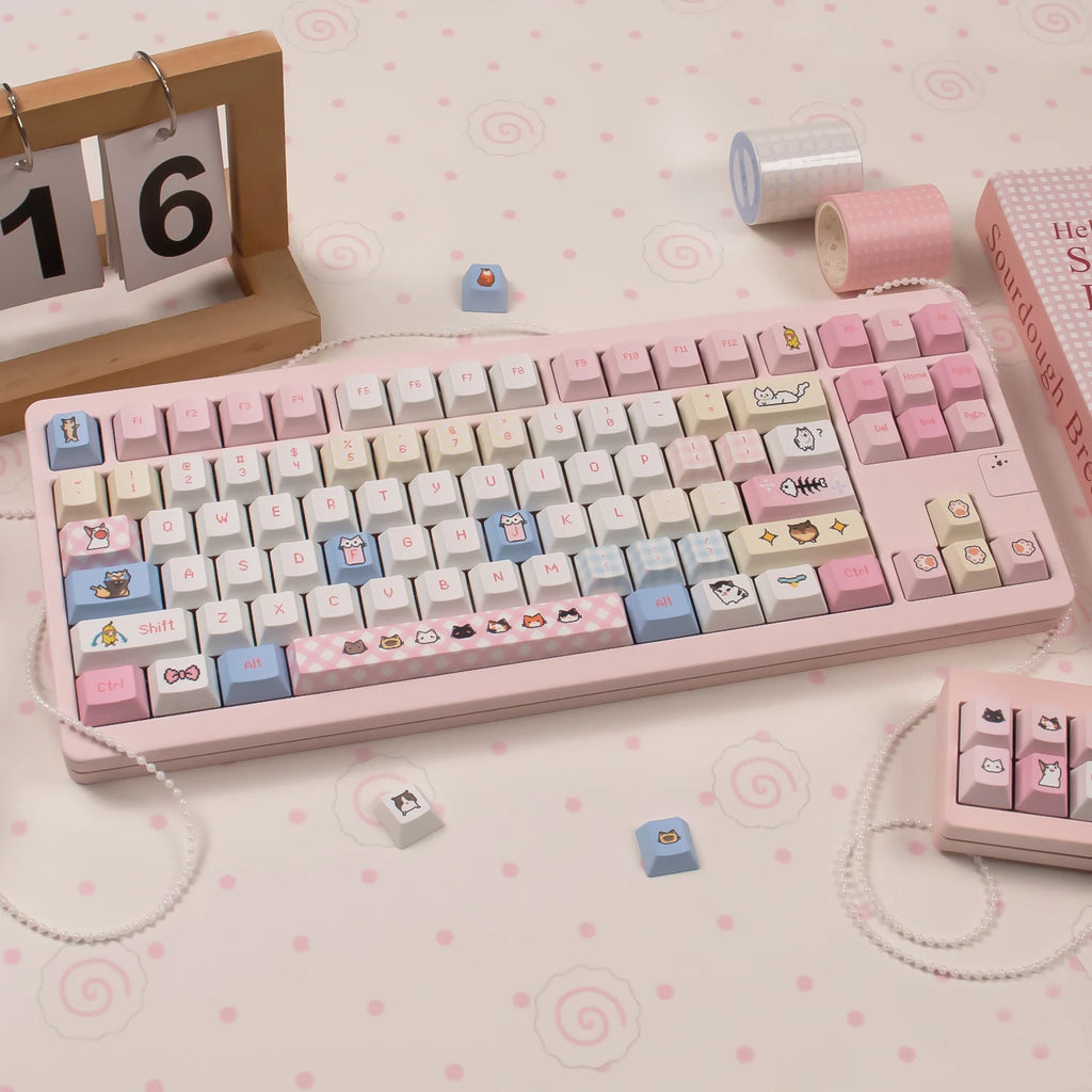 Pink kitten Keycaps Dye-sub Cherry profile PBT keycaps set Emojis keycaps sets For MX 61/68/96/104 Mechancial keyboard