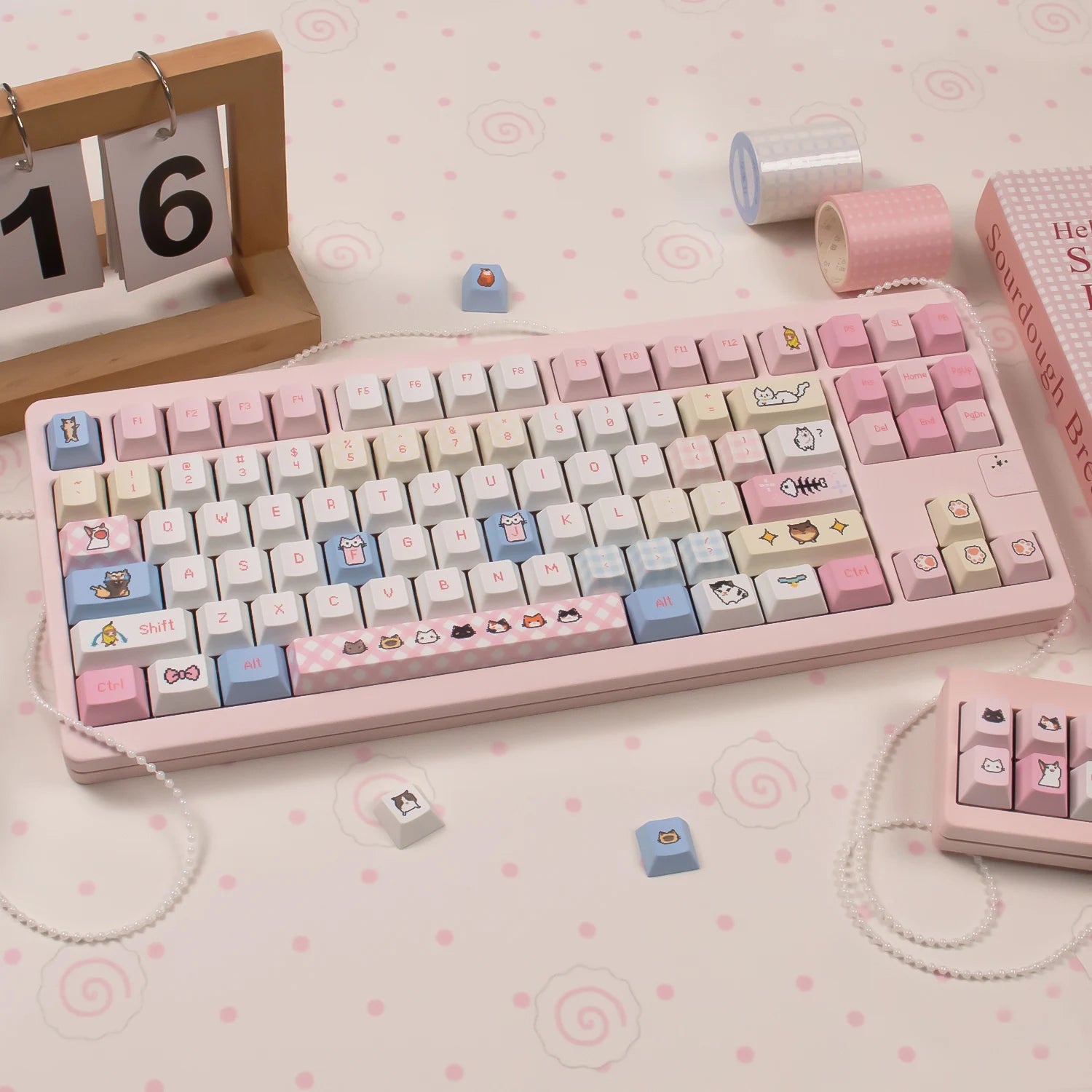 Pink kitten Keycaps Dye-sub Cherry profile PBT keycaps set Emojis keycaps sets For MX 61/68/96/104 Mechancial keyboard