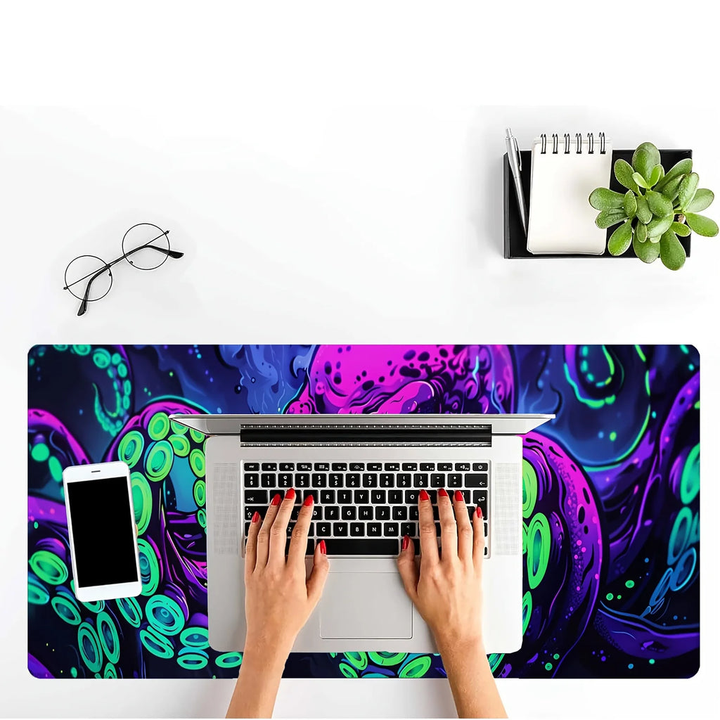 Neon Octopus Cthulhu Monster Mouse Pad Desk Mat Non-Slip Durable office mouse mat gaming mats with Stitched Edge HD printing