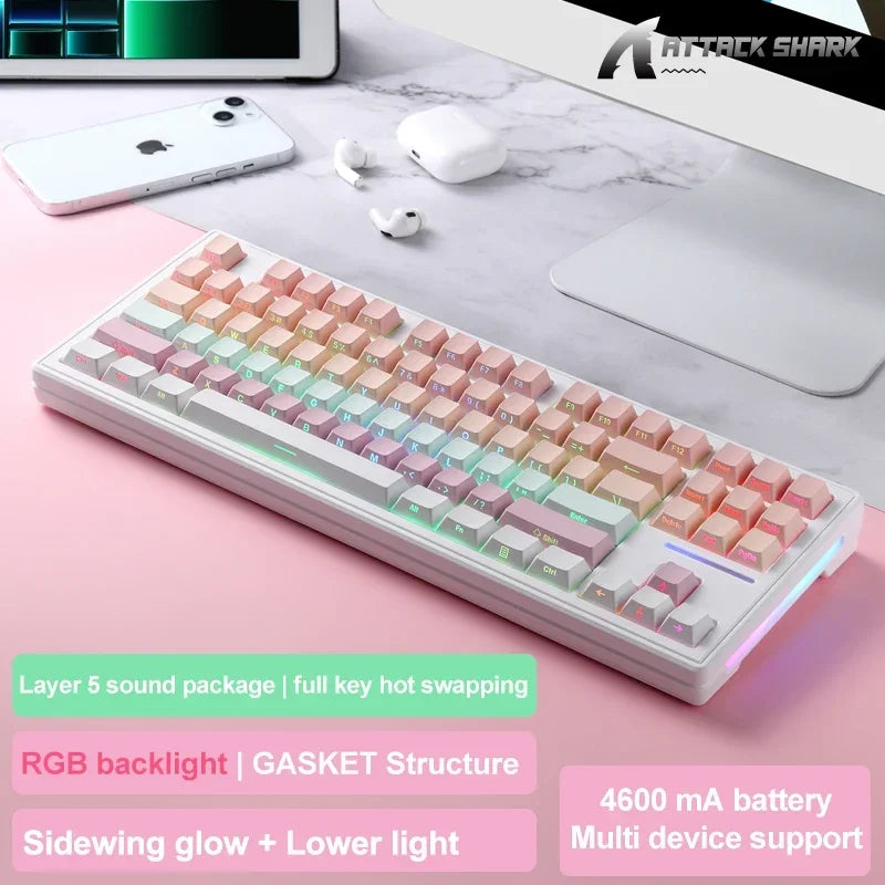 Attack Shark M87 Pro Hot-Swap Mechanical Keyboard Bluetooth,USB ,2.4GHz,TKL RGB Type-C Tri-Mode OLED Mechanical  Gamer Keyboard