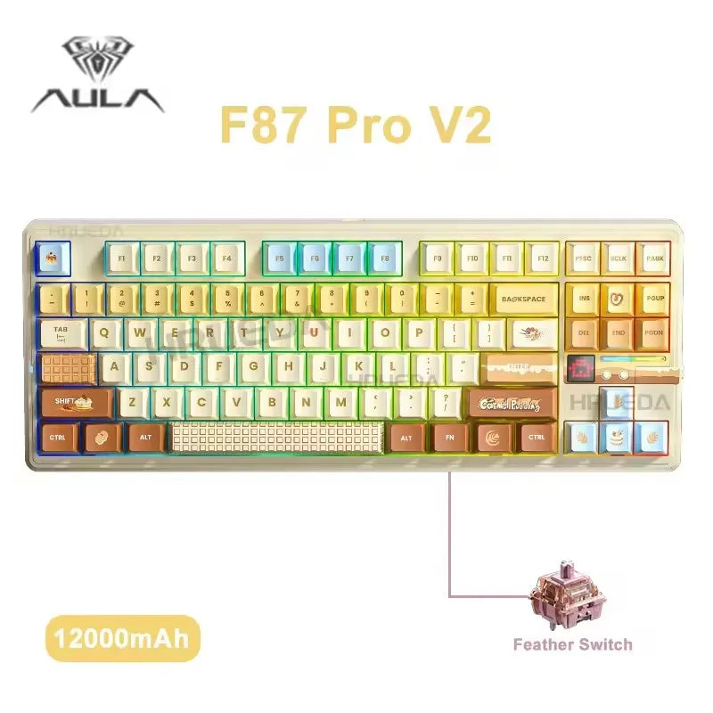 Aula F87 PRO V2 Wireless Gaming Keyboard 10000mAh, 8K Polling SOCD/MT/TGL Tri-Mode, Hot-Swap TKL Creamy Gasket RGB Backlit