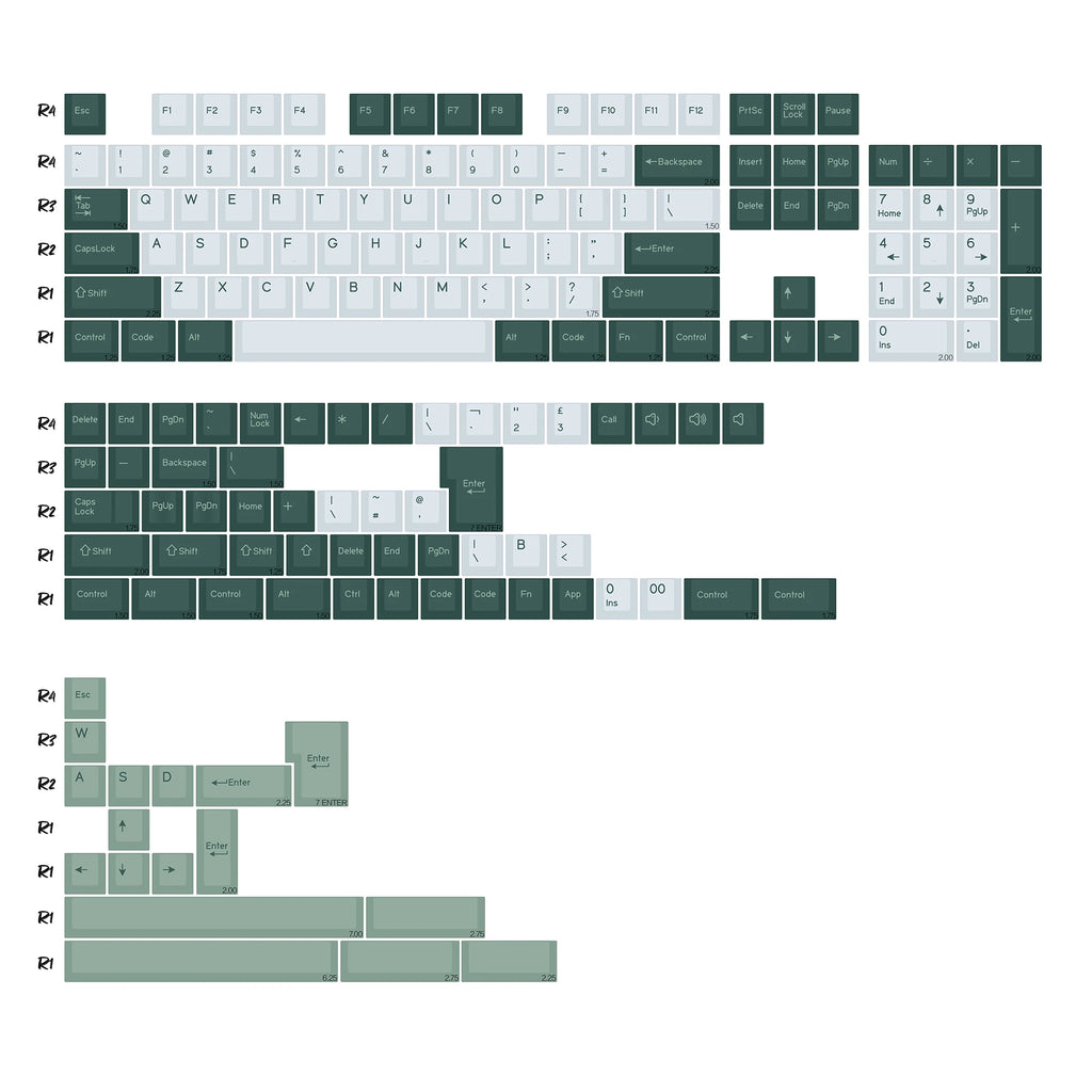 KBDiy 174 Keys/Set PBT GMK Marrs Green Keycap Custom Double Shot Cherry Profile Keycap for Mechanical Keyboard ISO DIY MX Switch