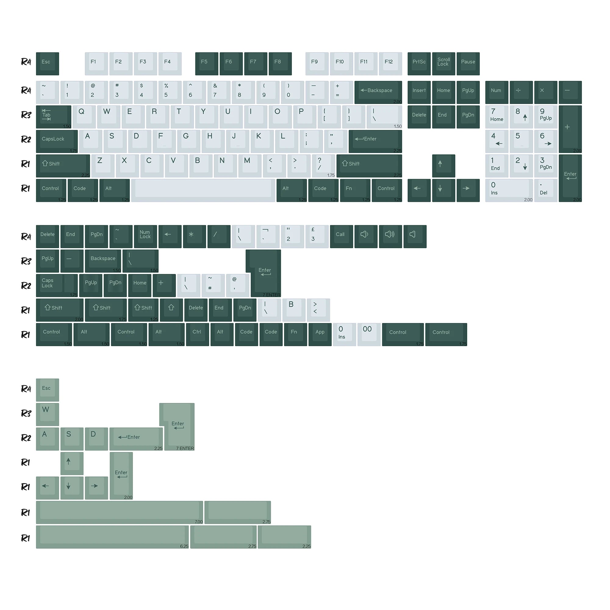 KBDiy 174 Keys/Set PBT GMK Marrs Green Keycap Custom Double Shot Cherry Profile Keycap for Mechanical Keyboard ISO DIY MX Switch