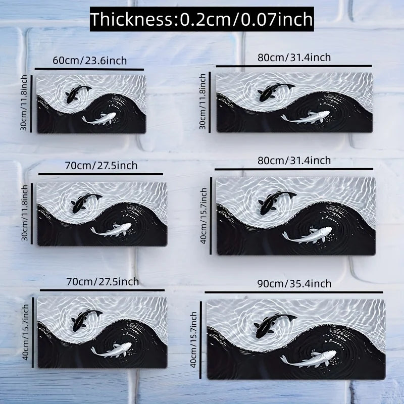 Tai Chi Koi Fish Mouse Pad XXL Large Gaming Desk Mat Non Slip Rubber Base Stitched Edge Waterproof for PC Laptop Office