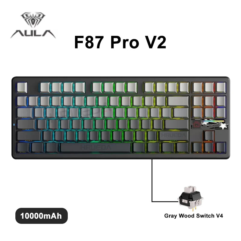 Aula F87 PRO V2 Wireless Gaming Keyboard 10000mAh, 8K Polling SOCD/MT/TGL Tri-Mode, Hot-Swap TKL Creamy Gasket RGB Backlit