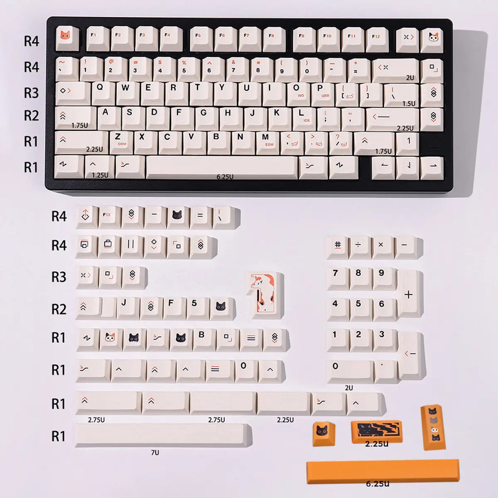148 Keys Cute Cat PBT Cherry Keycaps Dye-Sublimated Keycap Set For Mx Cherry Switch Mechanical Keyboard 61/64/87/96/104