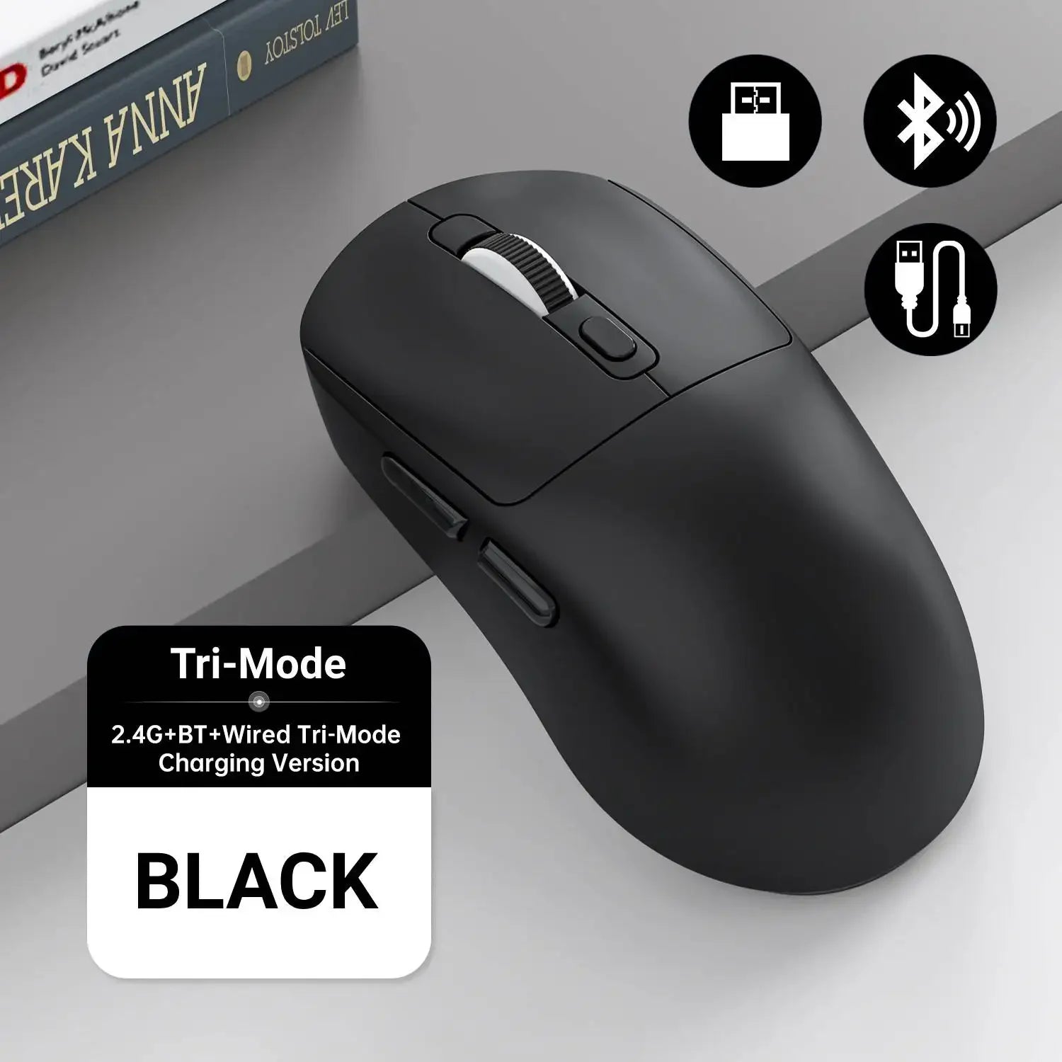 Lightweight Mouse Wireless Bluetooth/2.4G/Wired Tri-Mode Mouse 8000 DPI Adjustable Mouse Rechargeable Mute Mice for Office Game