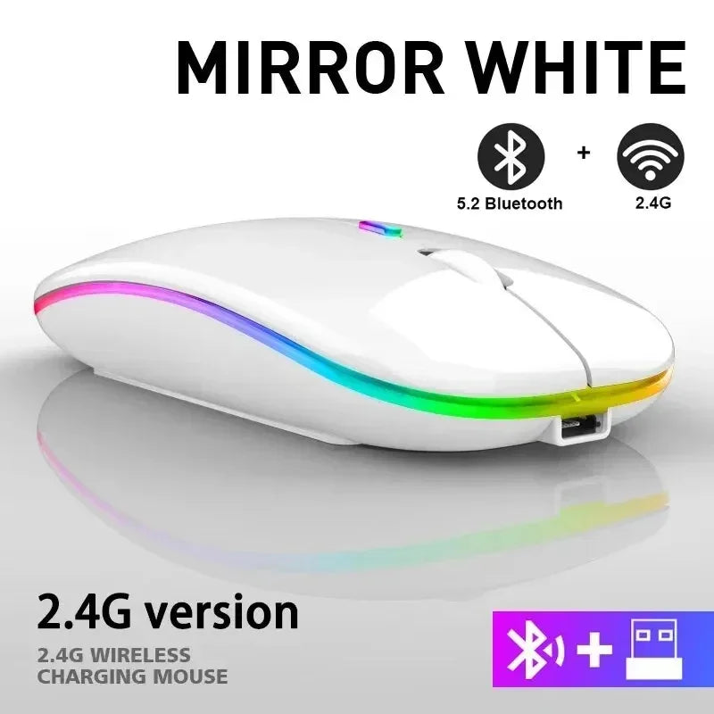 Lenovo Wireless Mouse Bluetooth and 2.4GHz Dual Modes Rechargeable RGB Ergonomic Silent Click for PC iPad Laptop Cell Phone