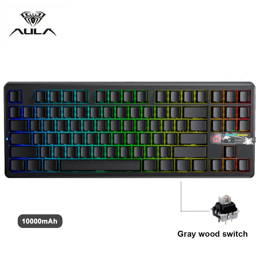 Aula F87 PRO V2 Wireless Gaming Keyboard 10000mAh, 8K Polling SOCD/MT/TGL Tri-Mode, Hot-Swap TKL Creamy Gasket RGB Backlit