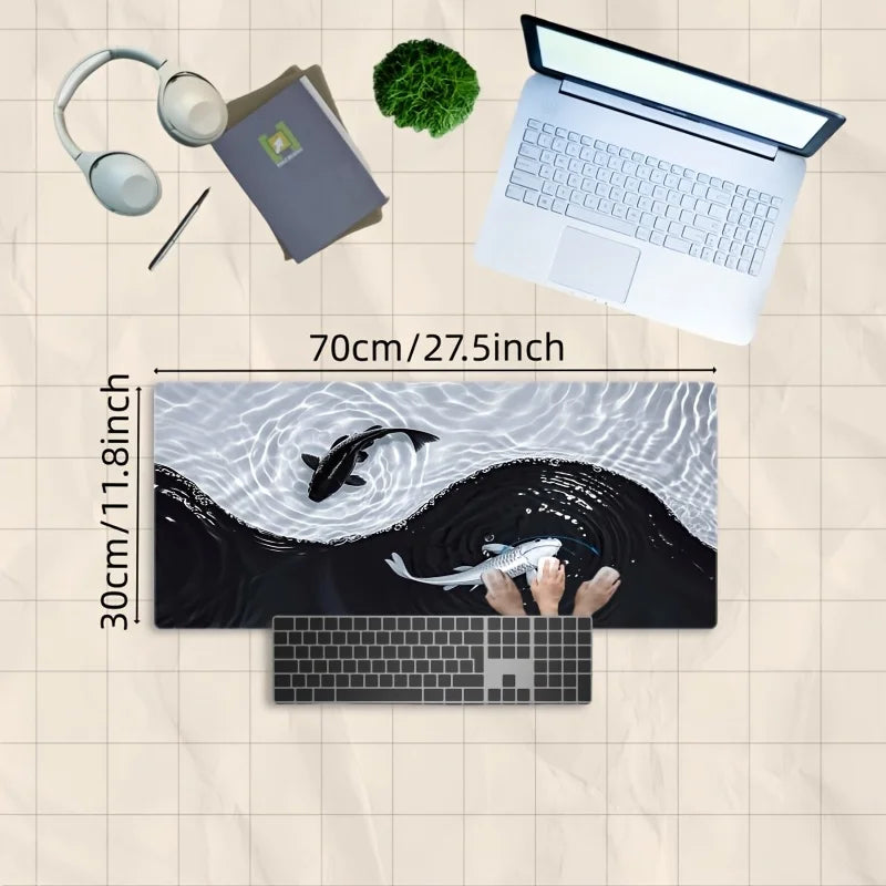 Tai Chi Koi Fish Mouse Pad XXL Large Gaming Desk Mat Non Slip Rubber Base Stitched Edge Waterproof for PC Laptop Office