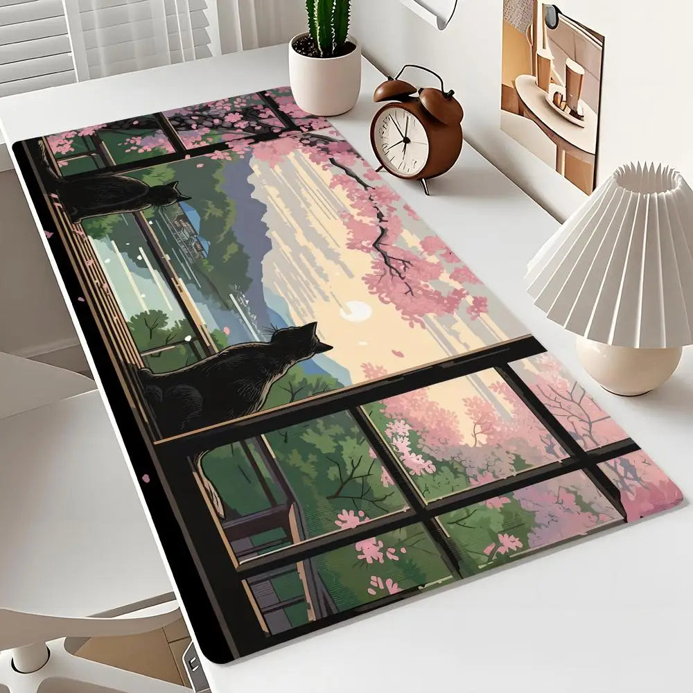 Cartoon-style cute cat pattern design large anime Mouse Pad Desk Mat Stitched Edge Non-Slip Gaming mats mauspad office rug