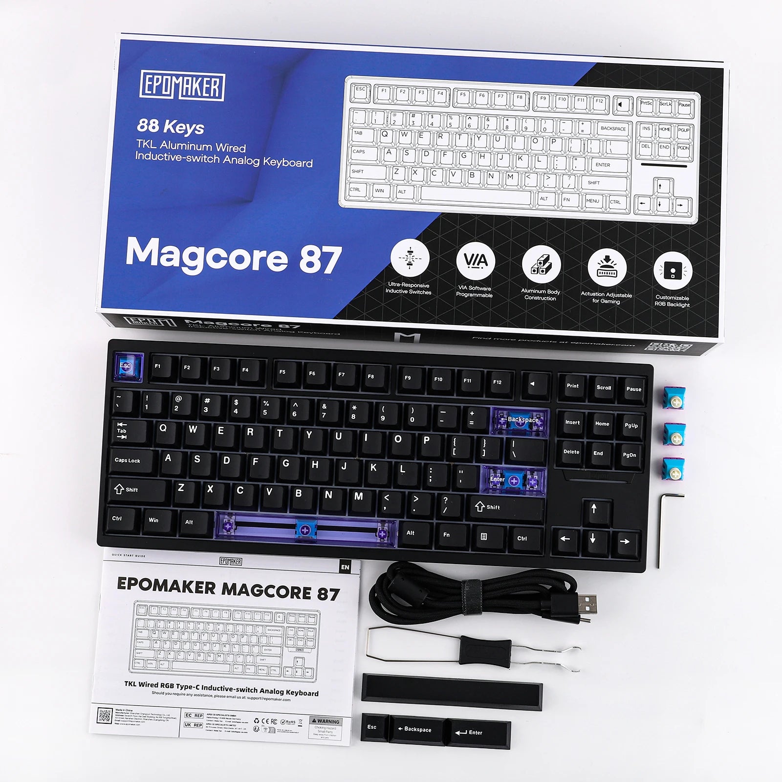 EPOMAKER Magcore 87 TKL ANSI Layout Hot-Swap Gasket-Mounted Wired Aluminum Mechanical Keyboard with Inductive Switch for Mac/WIN