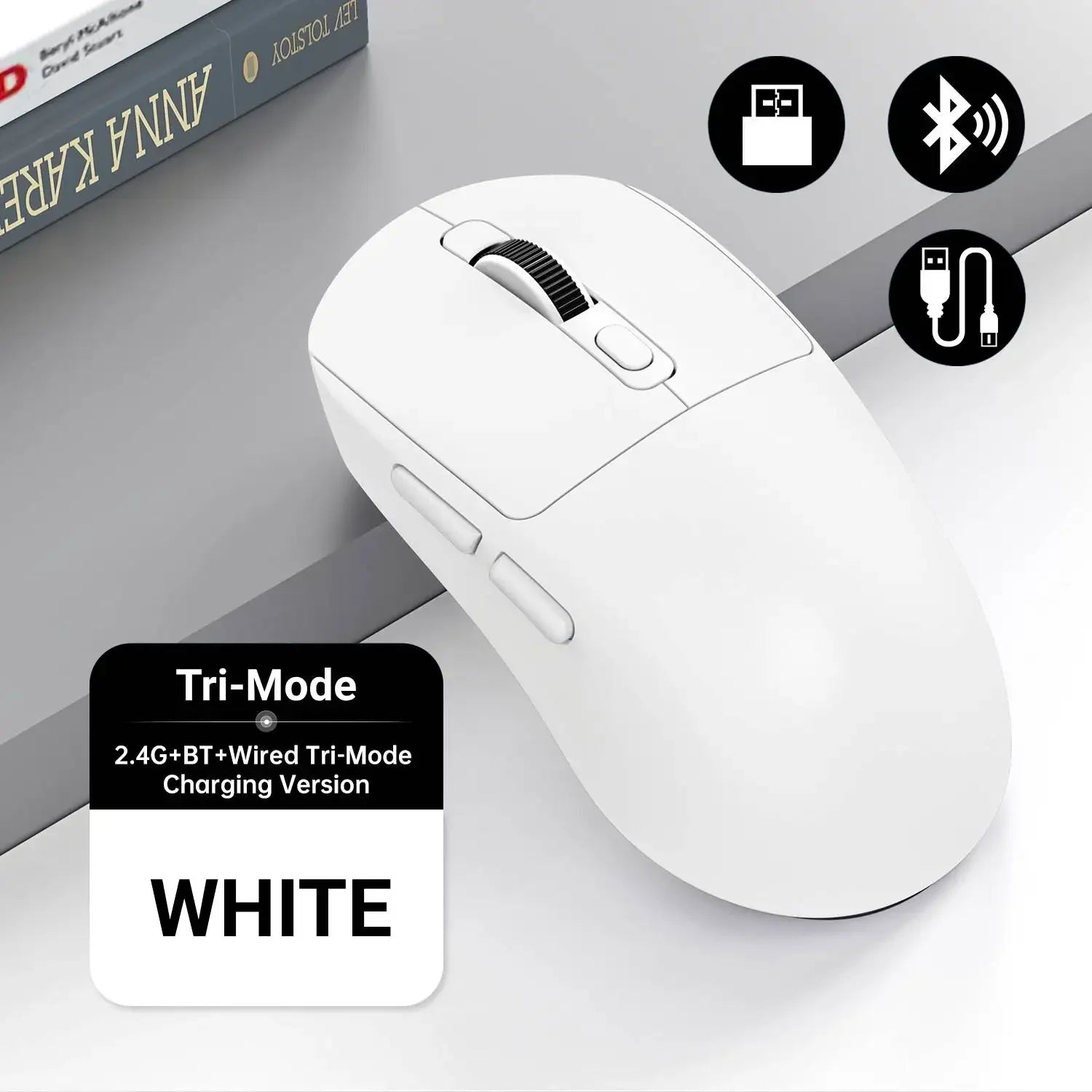 Lightweight Mouse Wireless Bluetooth/2.4G/Wired Tri-Mode Mouse 8000 DPI Adjustable Mouse Rechargeable Mute Mice for Office Game