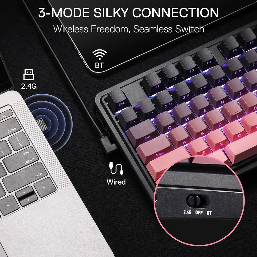 Redragon K728 PRO 80% Wireless Gasket Gaming Keyboard, 3-Mode 87 Keys TKL Mechanical Keyboard w/South-Facing LED & Hot-Swap Sock