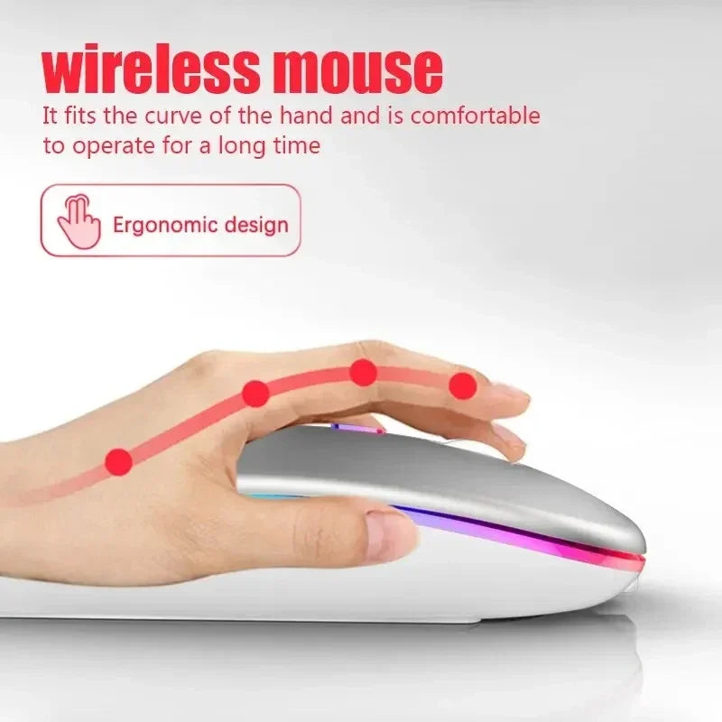 Lenovo Wireless Mouse Bluetooth and 2.4GHz Dual Modes Rechargeable RGB Ergonomic Silent Click for PC iPad Laptop Cell Phone