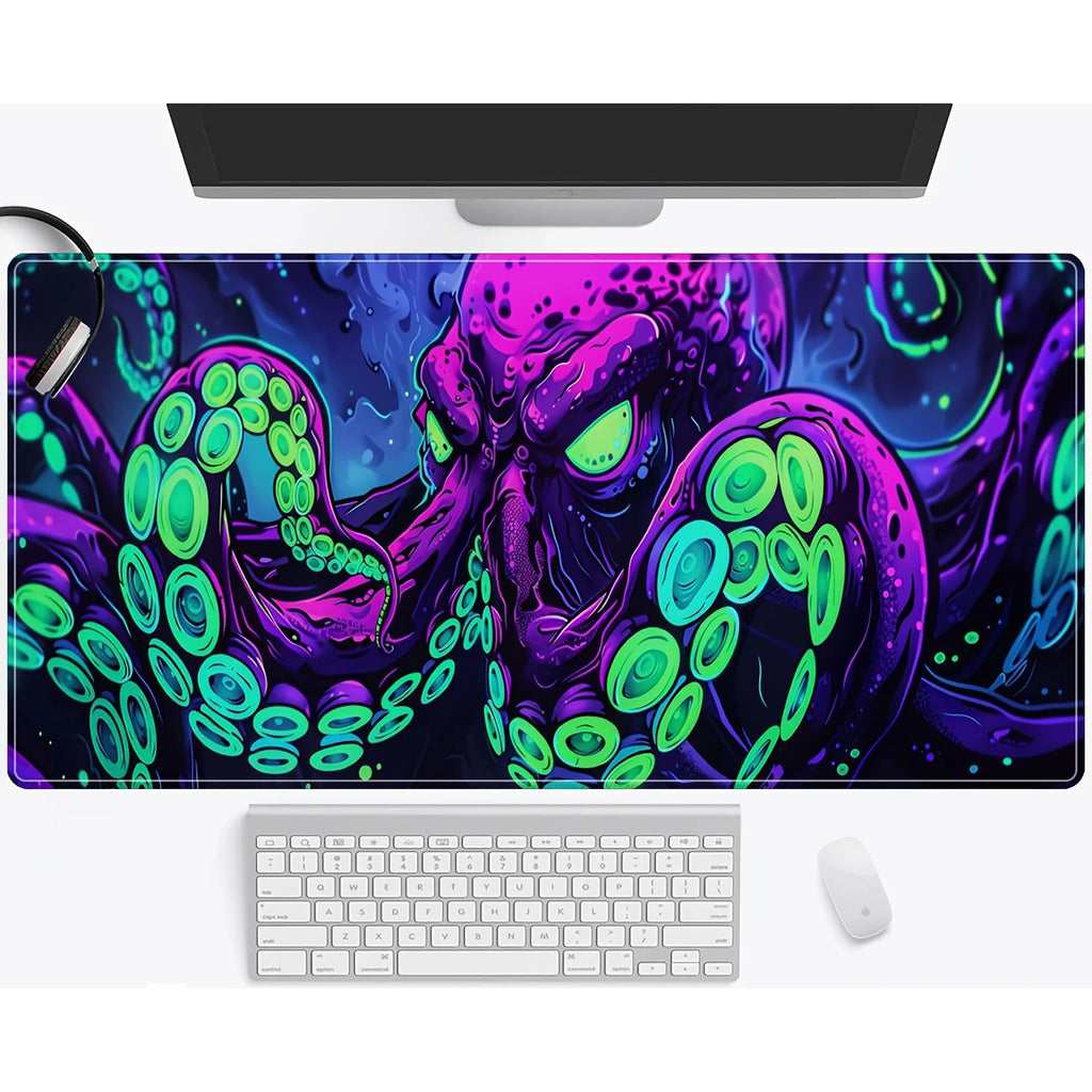 Neon Octopus Cthulhu Monster Mouse Pad Desk Mat Non-Slip Durable office mouse mat gaming mats with Stitched Edge HD printing