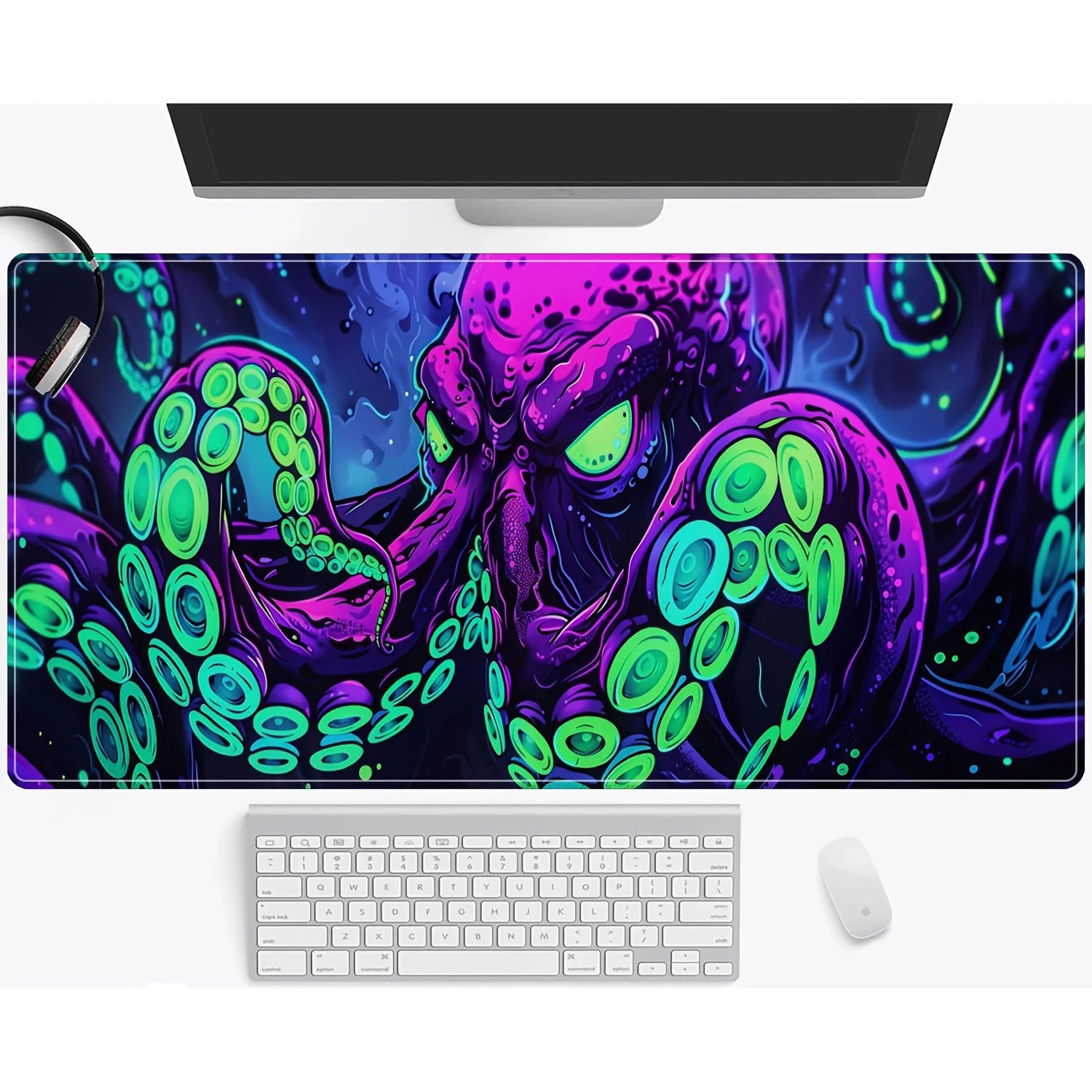 Neon Octopus Cthulhu Monster Mouse Pad Desk Mat Non-Slip Durable office mouse mat gaming mats with Stitched Edge HD printing