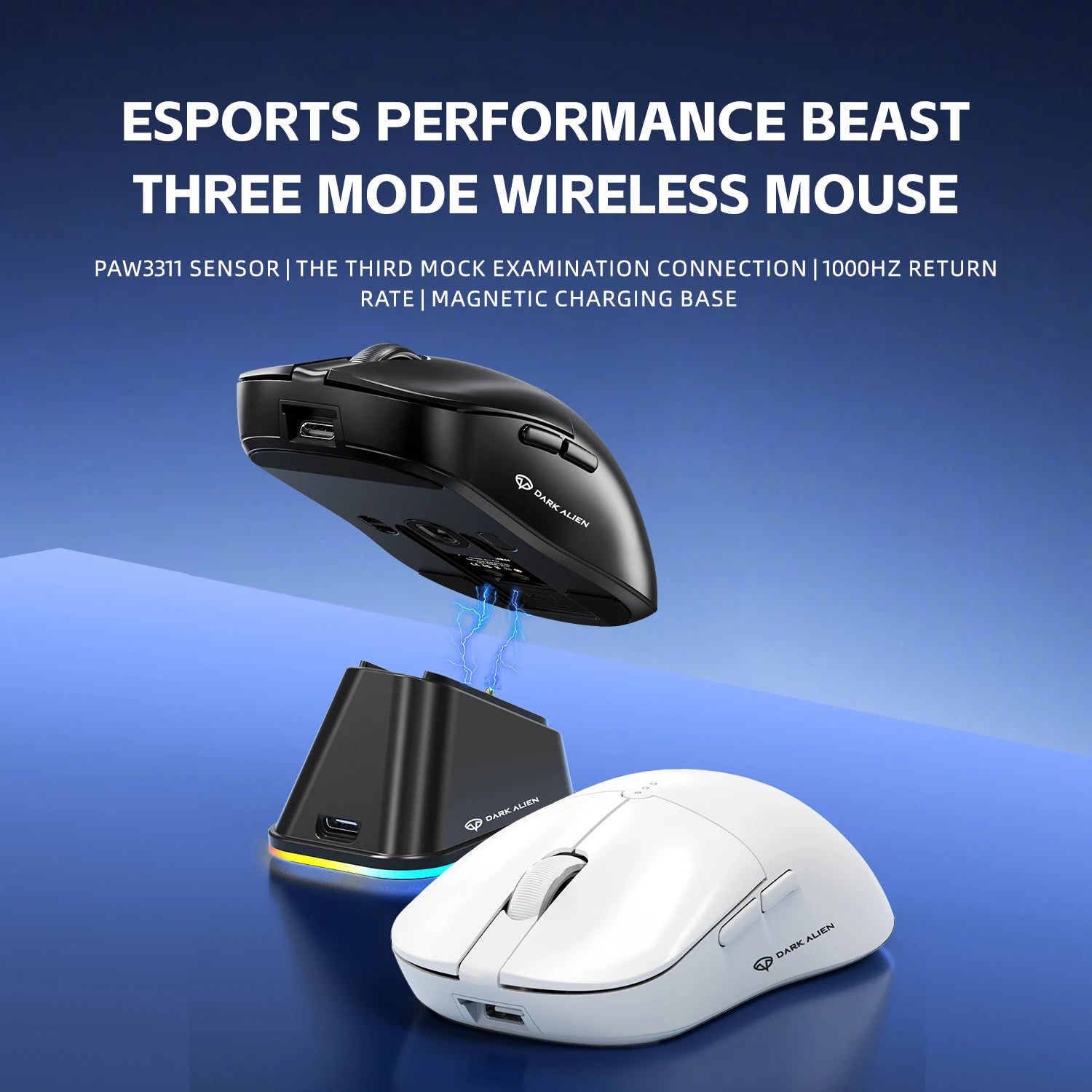 DARK ALIEN X11 Pro Wireless Mouse,Bluetooth/2.4G/wired Tri-Mode Mouse ,PAW3311 RGB Magnetic charging dock Gaming Mouse