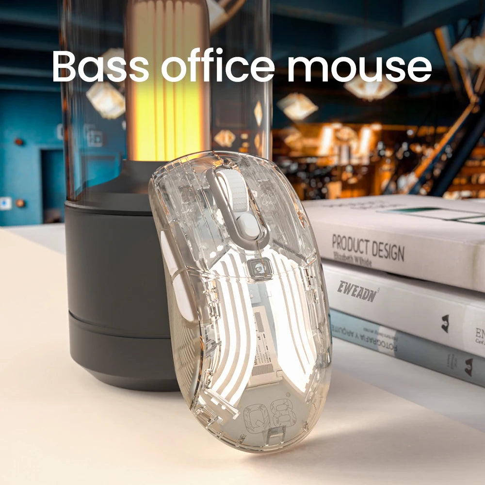 EWEADN Q8 Wireless Bluetooth Rechargeable & Silent Mouse, With RGB Backlit, Home Use, Gaming Mouses Transparent, For Win/Mac