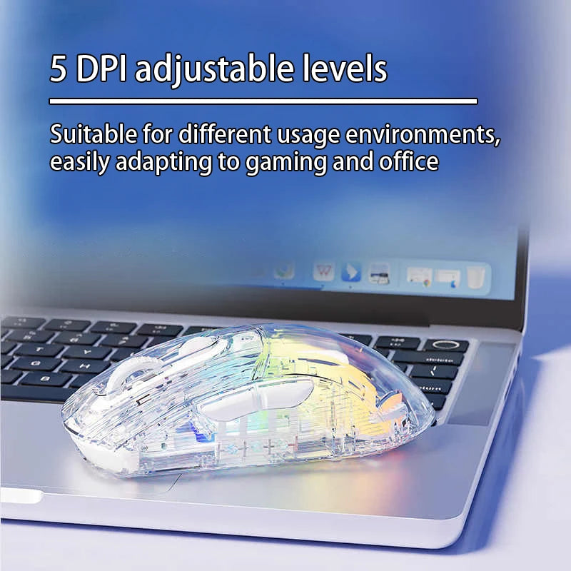 EWEADN Q8 Wireless Bluetooth Rechargeable & Silent Mouse, With RGB Backlit, Home Use, Gaming Mouses Transparent, For Win/Mac