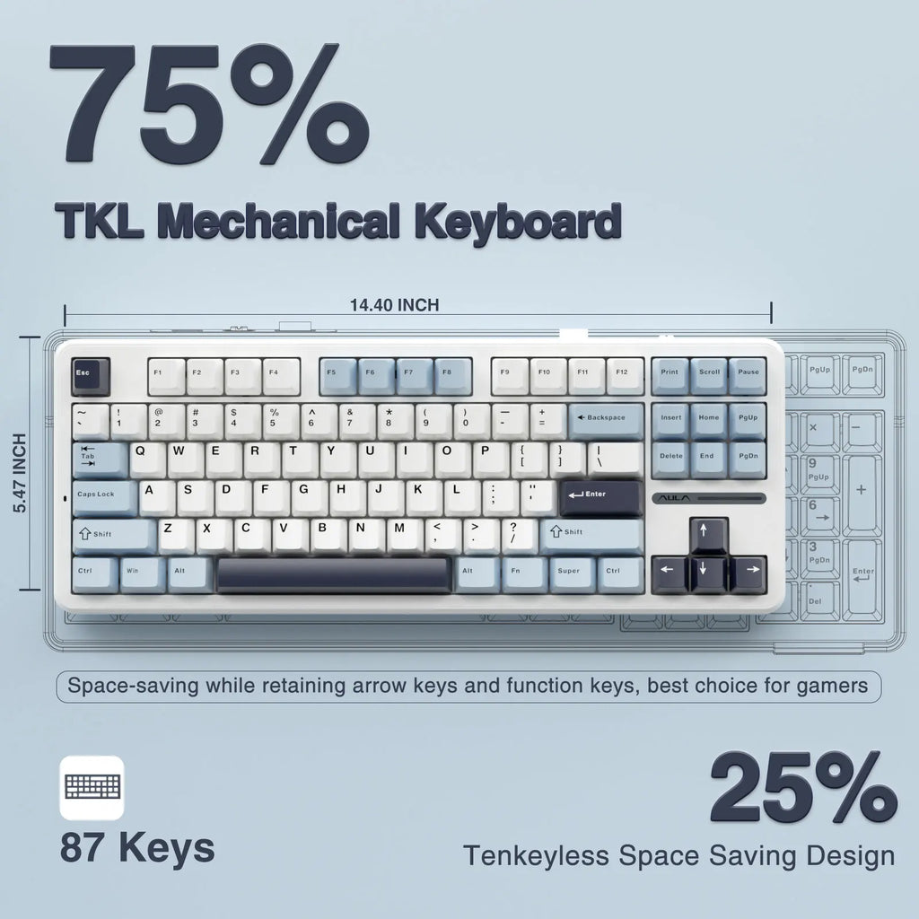 AULA F87 Gasket Gaming Mechanical Keyboard 75% TKL Layout Wireless Hot-Swap RGB Custom Bluetooth Keyboard 2024 New Colors