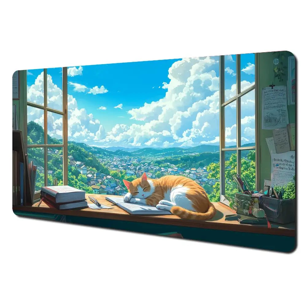 Cartoon-style cute cat pattern design large anime Mouse Pad Desk Mat Stitched Edge Non-Slip Gaming mats mauspad office rug