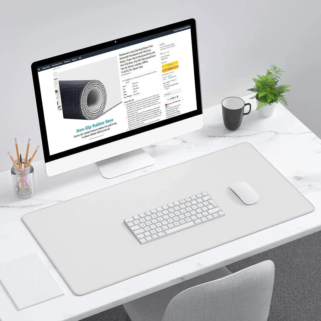 White Mouse Pad Gaming Accessory XXL Stitched Edges Long Deskmats HD Non-Slip Computer Extended Keyboard Mat for Laptop Mousepad