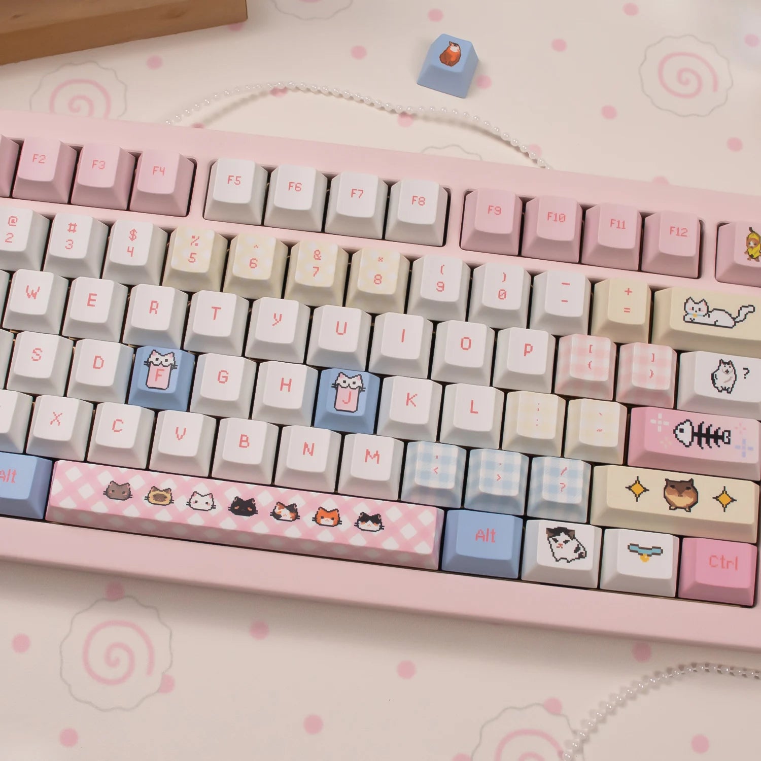 Pink kitten Keycaps Dye-sub Cherry profile PBT keycaps set Emojis keycaps sets For MX 61/68/96/104 Mechancial keyboard