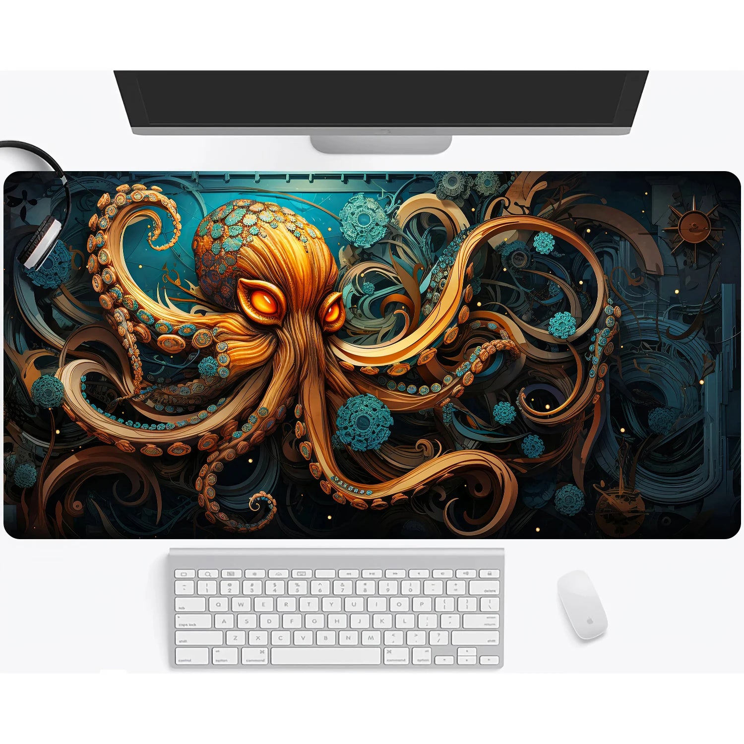 Neon Octopus Cthulhu Monster Mouse Pad Desk Mat Non-Slip Durable office mouse mat gaming mats with Stitched Edge HD printing