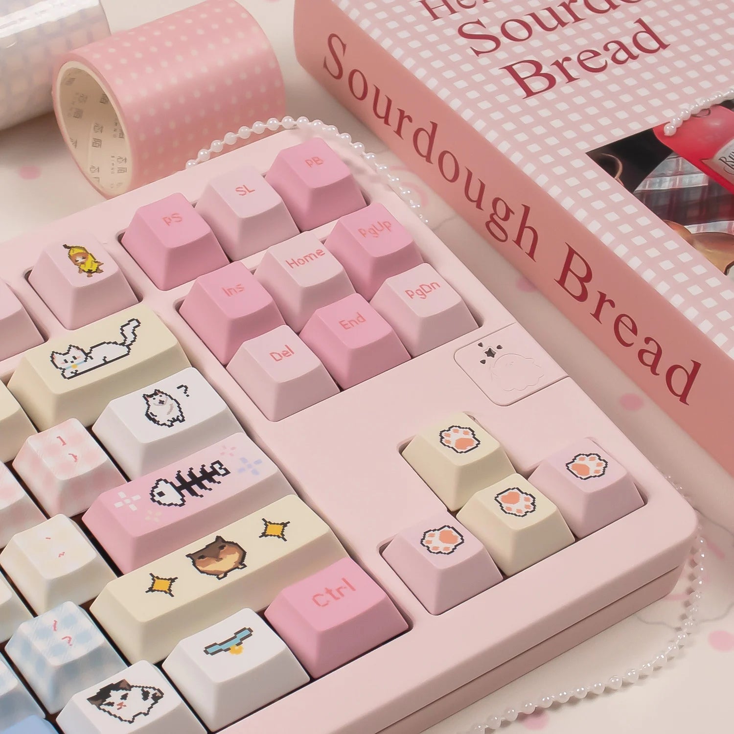 Pink kitten Keycaps Dye-sub Cherry profile PBT keycaps set Emojis keycaps sets For MX 61/68/96/104 Mechancial keyboard