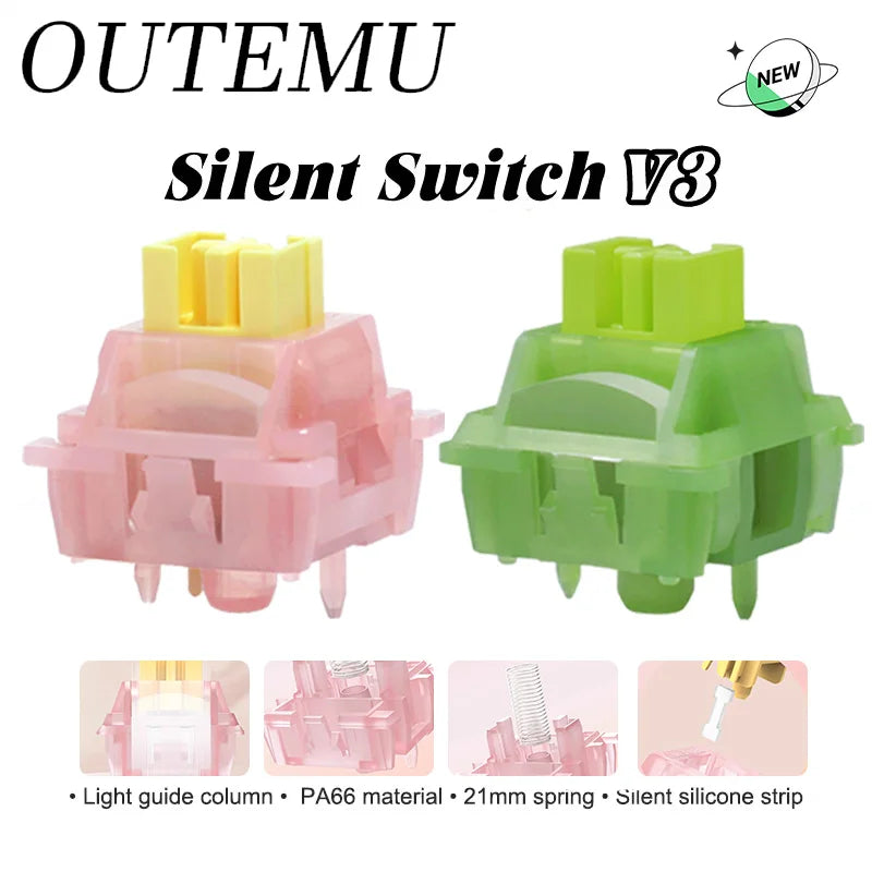 Outemu Silent Lemon V3 Switches Silent Peach V3 Switches Pre-Lubed Mechanical Keyboard Linear Tactile 5Pin Hot Swap PA66 POM
