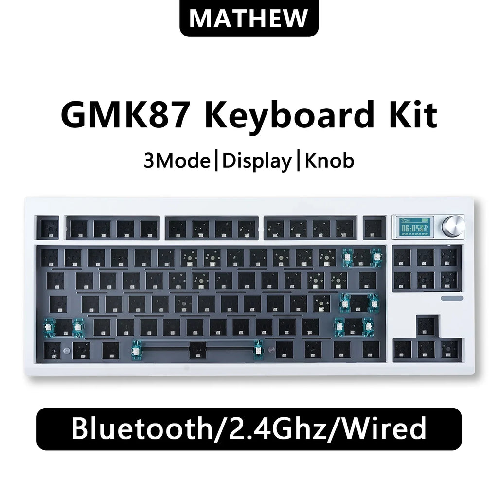 ZUOYA GMK87 TKL Mechanical Keyboard Kit,80% Hot-Swap 3Mode RGB Custom Gasket Mounted TFT LCD Screen Barebones Kit with DIY Knob