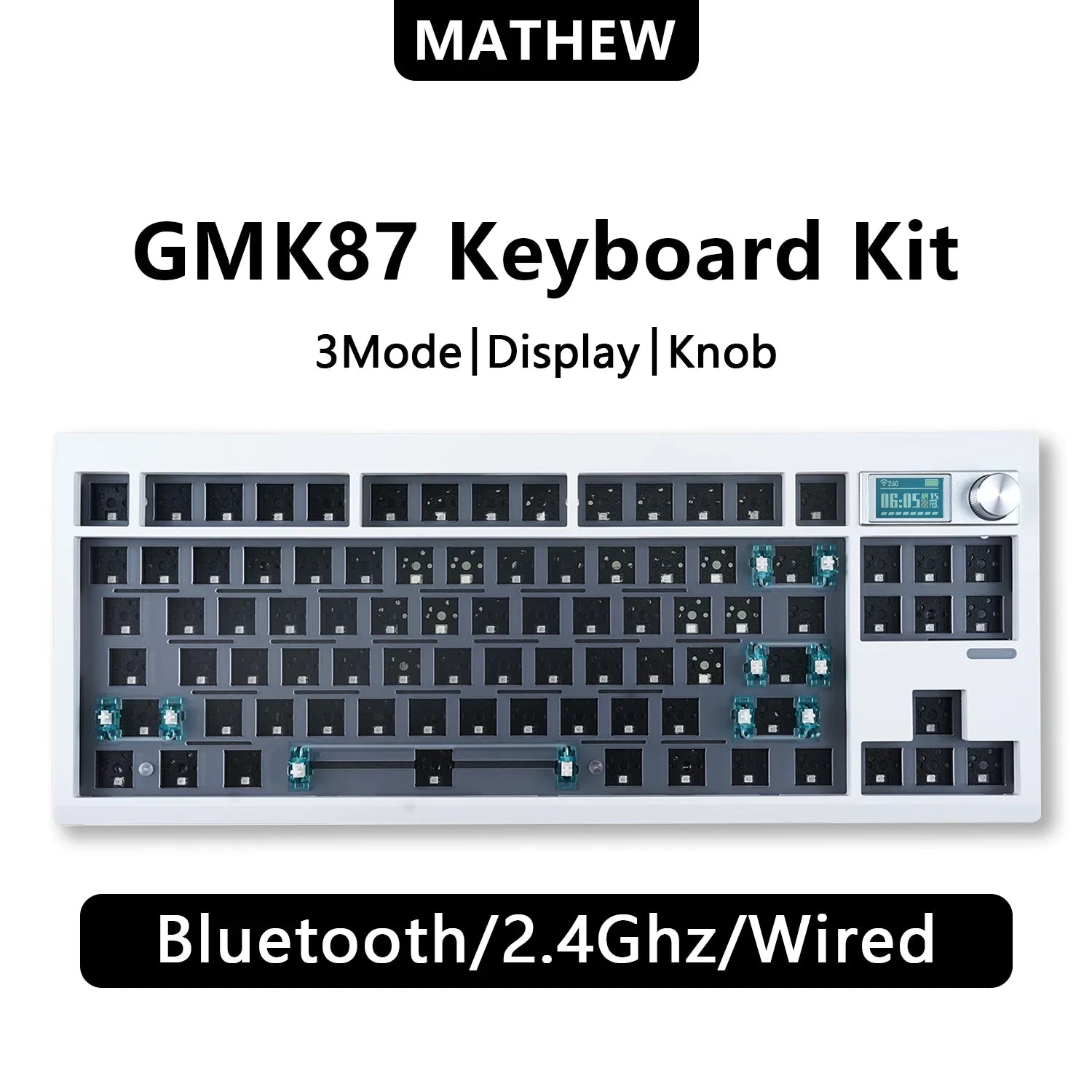ZUOYA GMK87 TKL Mechanical Keyboard Kit,80% Hot-Swap 3Mode RGB Custom Gasket Mounted TFT LCD Screen Barebones Kit with DIY Knob