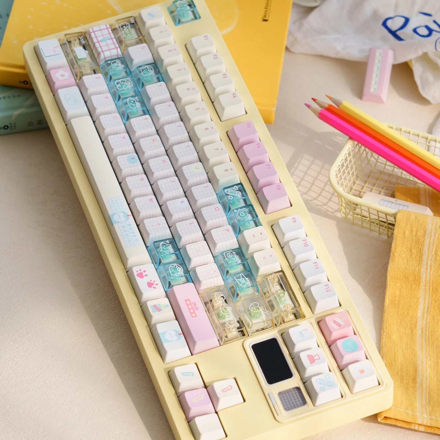 Summer Journal Keycaps Dye-sub Cherry profile/MOA PBT keycaps set Pink Cute key caps For MX 61/68/96/104 Mechancial keyboard