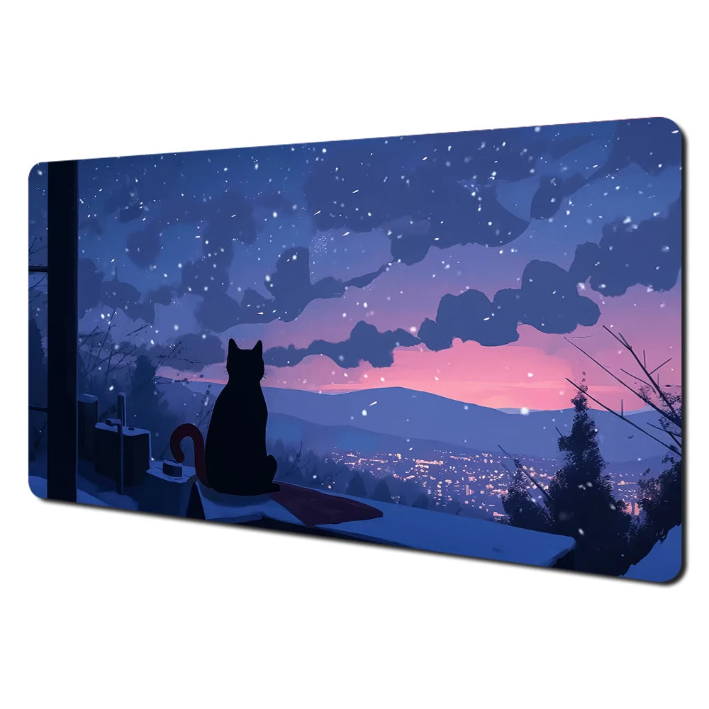 Cartoon-style cute cat pattern design large anime Mouse Pad Desk Mat Stitched Edge Non-Slip Gaming mats mauspad office rug