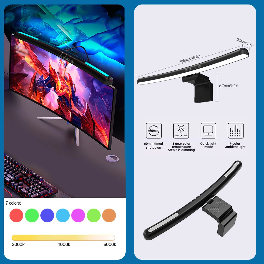 Curved Screen Monitor Laptop Screen Light Bar No flash frequency eyes-care Colorful atmosphere lamp Touch Switch Monitor Lamp