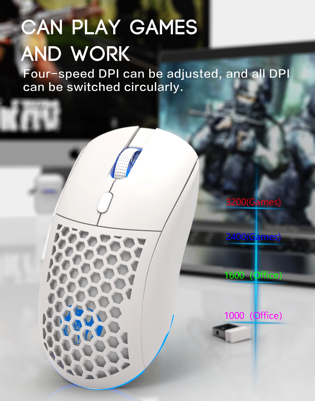 Wireless RGB Adjustable Lighting USB Honeycomb Design Rechargeable Mouse for Home Gaming Office Use - Plug And Play