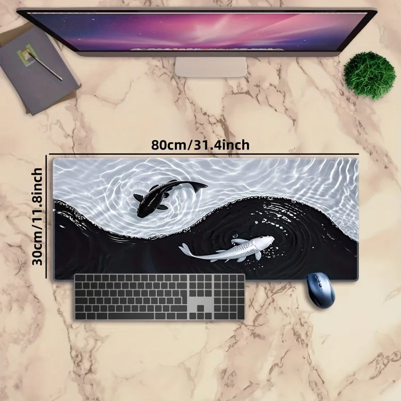 Tai Chi Koi Fish Mouse Pad XXL Large Gaming Desk Mat Non Slip Rubber Base Stitched Edge Waterproof for PC Laptop Office
