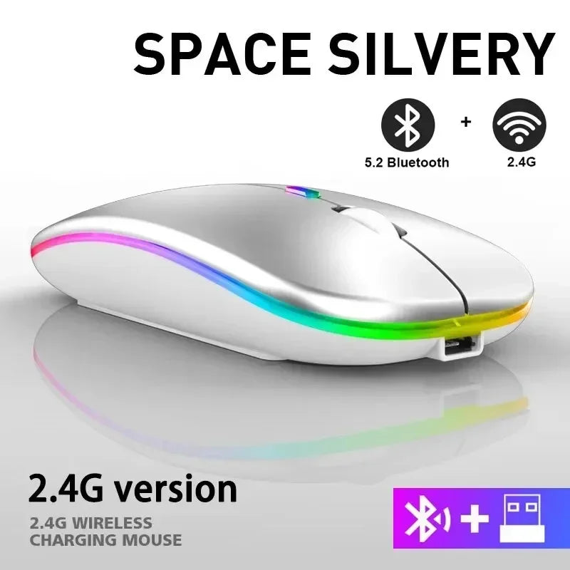 Lenovo Wireless Mouse Bluetooth and 2.4GHz Dual Modes Rechargeable RGB Ergonomic Silent Click for PC iPad Laptop Cell Phone