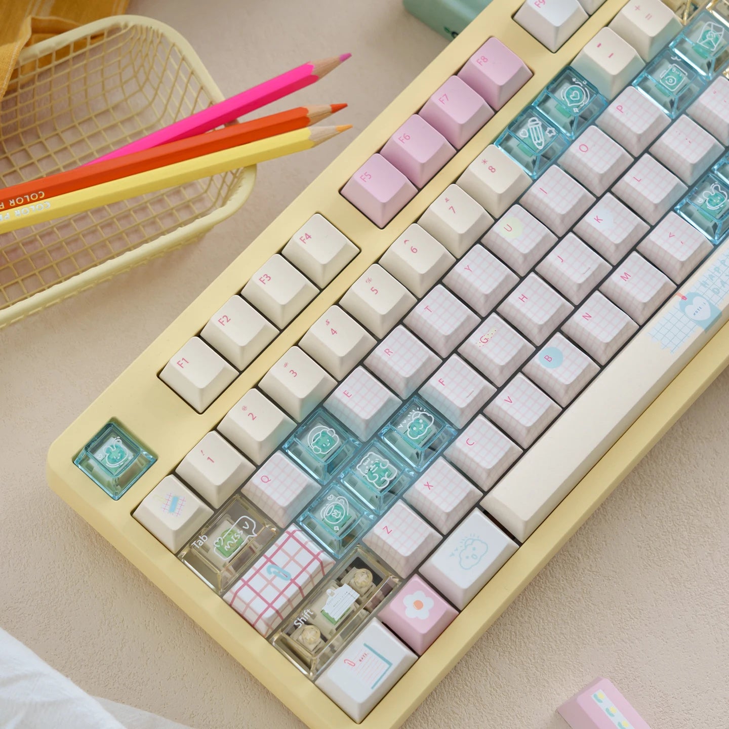 Summer Journal Keycaps Dye-sub Cherry profile/MOA PBT keycaps set Pink Cute key caps For MX 61/68/96/104 Mechancial keyboard