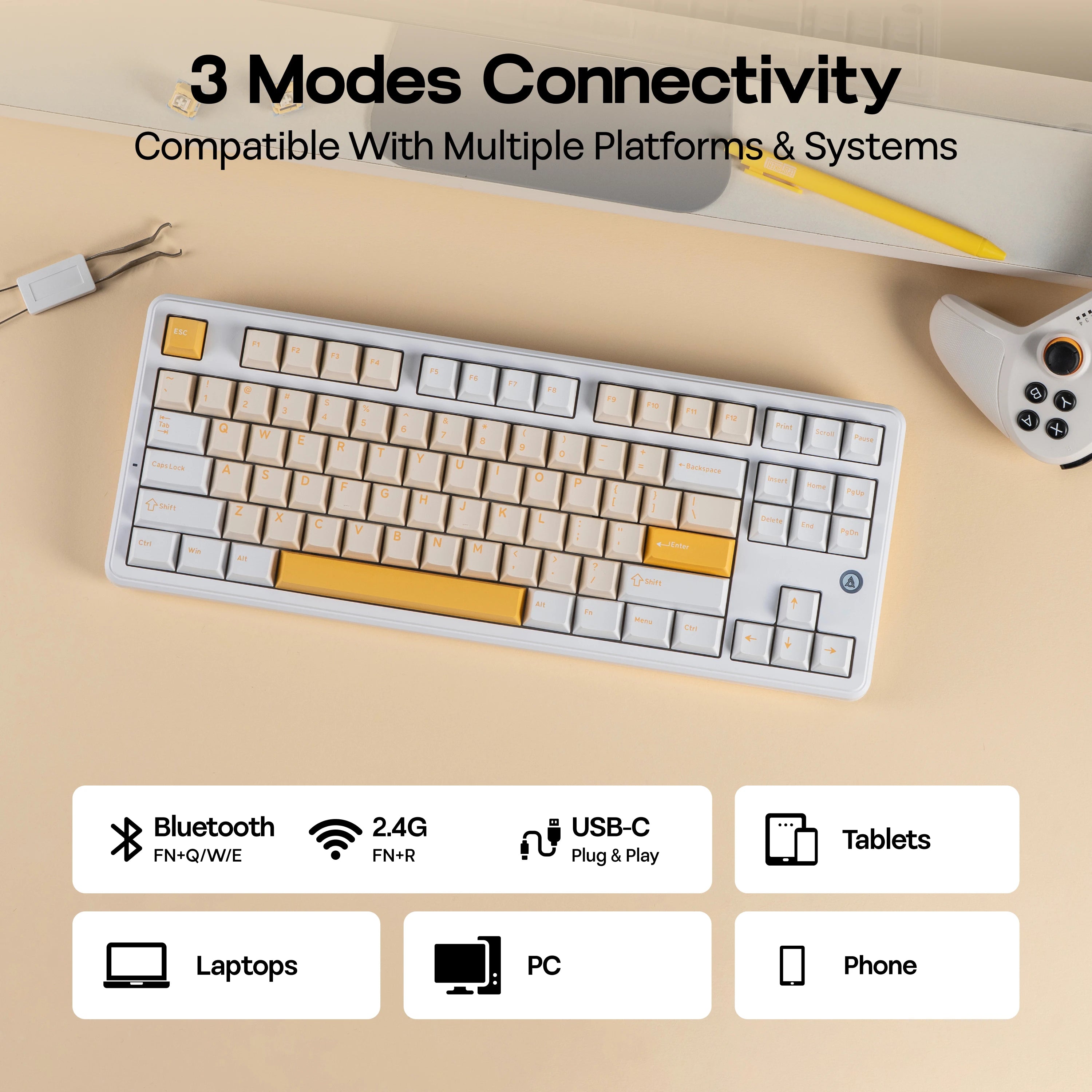 AJAZZ AK870 V2 TKL Gasket Hot-Swap Wired/BT5.0/2.4GHz Wireless Mechanical Keyboard RGB Backlit 10000mAh Battery NKRO for Win/Mac