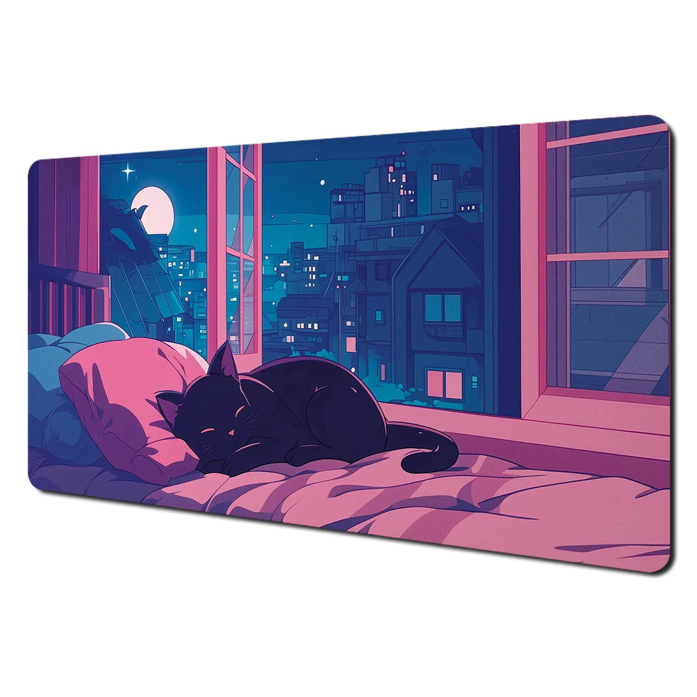 Cartoon-style cute cat pattern design large anime Mouse Pad Desk Mat Stitched Edge Non-Slip Gaming mats mauspad office rug