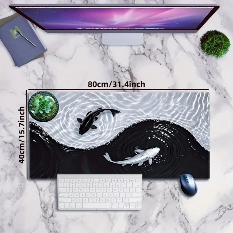Tai Chi Koi Fish Mouse Pad XXL Large Gaming Desk Mat Non Slip Rubber Base Stitched Edge Waterproof for PC Laptop Office
