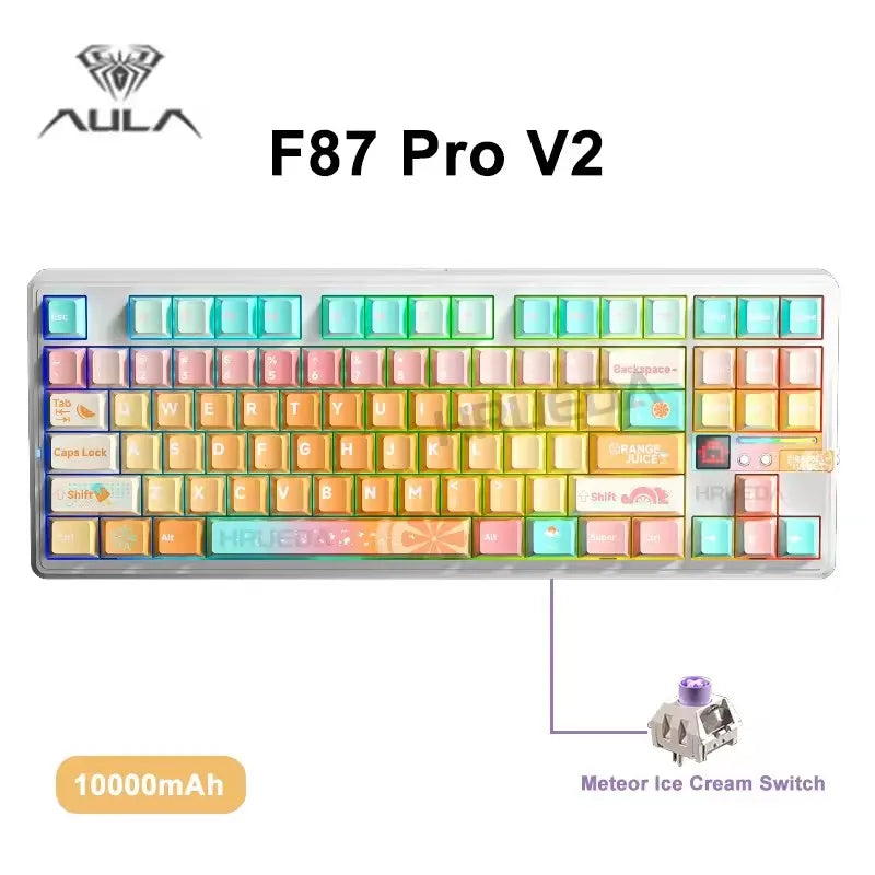 Aula F87 PRO V2 Wireless Gaming Keyboard 10000mAh, 8K Polling SOCD/MT/TGL Tri-Mode, Hot-Swap TKL Creamy Gasket RGB Backlit