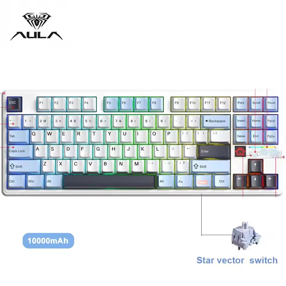 Aula F87 PRO V2 Wireless Gaming Keyboard 10000mAh, 8K Polling SOCD/MT/TGL Tri-Mode, Hot-Swap TKL Creamy Gasket RGB Backlit