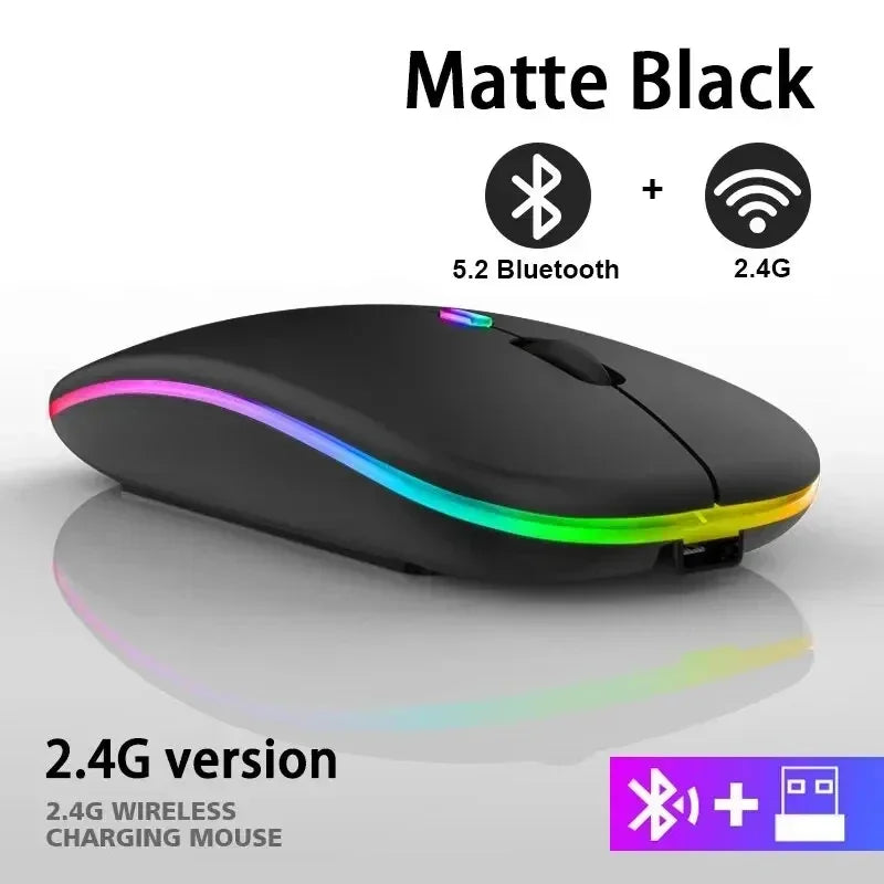 Lenovo Wireless Mouse Bluetooth and 2.4GHz Dual Modes Rechargeable RGB Ergonomic Silent Click for PC iPad Laptop Cell Phone