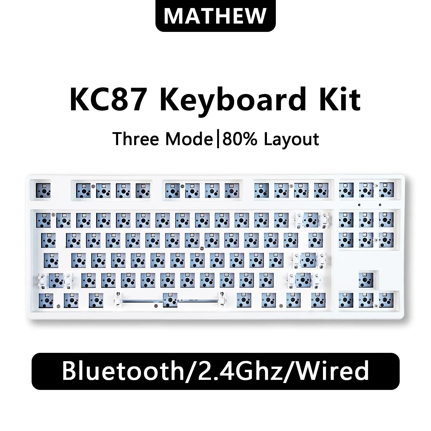 MATHEW KC87 Three Mode Mechanical Keyboard Barebone Classic 87 Keys TKL Layout Hot Swap RGB Gaming Keyboard DIY Kit